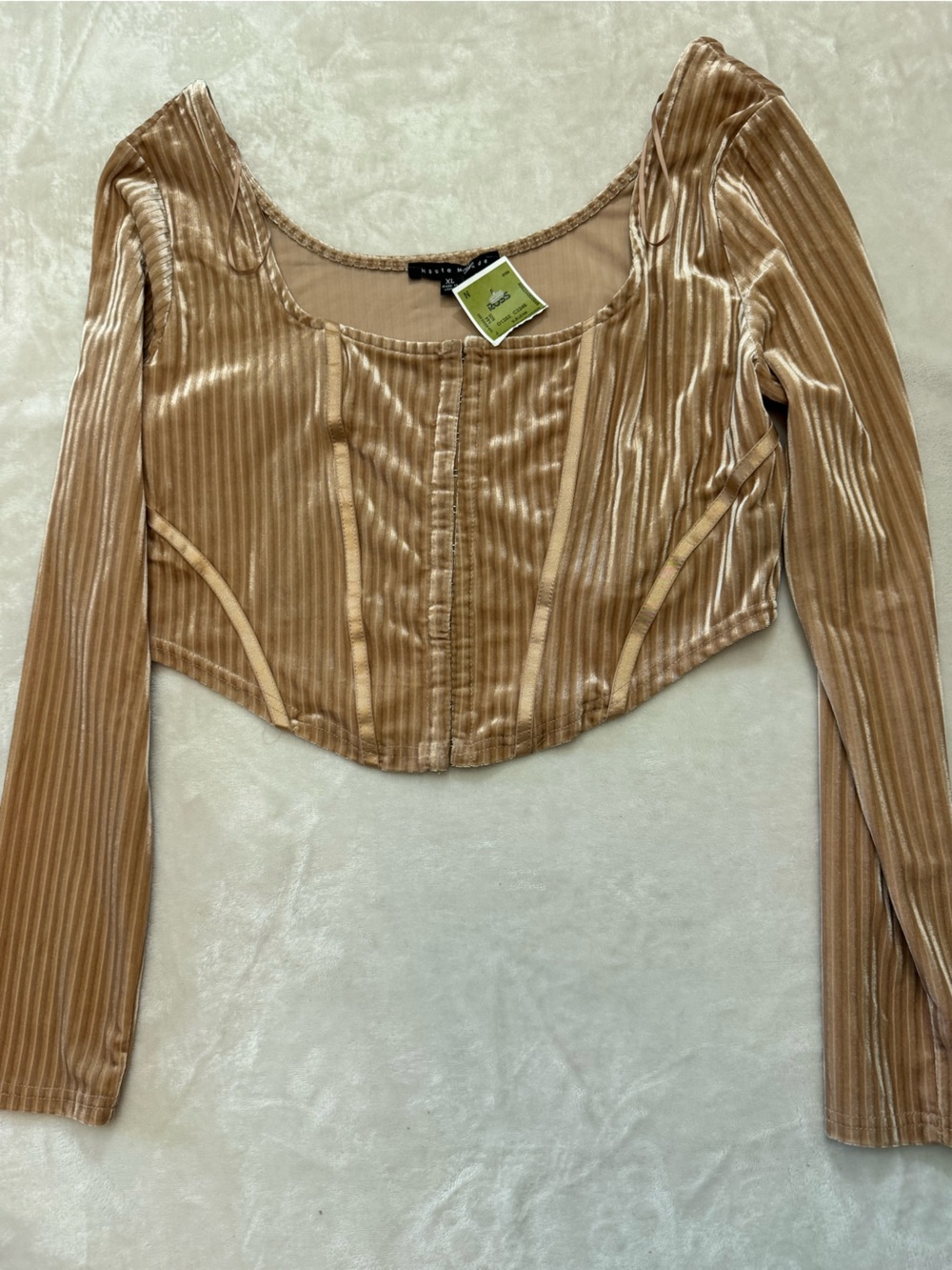 Haute Monde Camel Ribbed Velvet Long Sleeve Corset Top